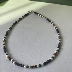 Handmade Beaded Necklace - Black, White, Brown